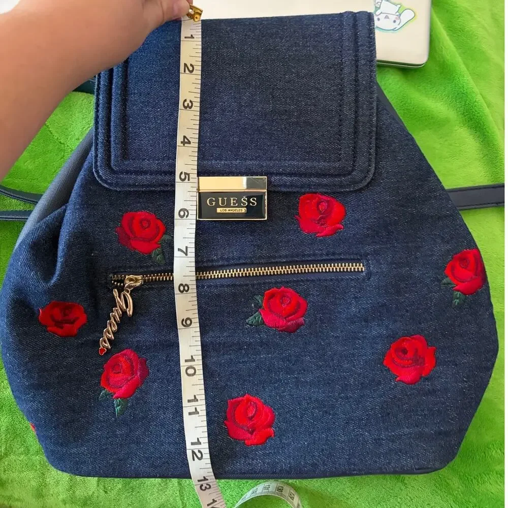 GUESS Blue Denim Backpack Bag Roses Casual Boho